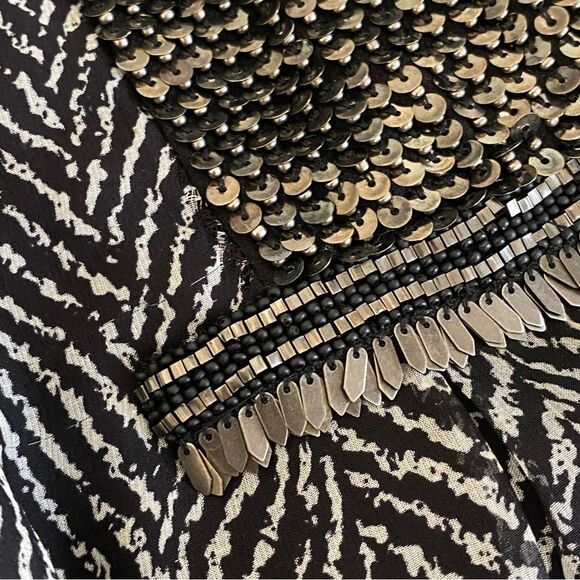 Rohit Gandhi + Rahul Khanna Black Gray Silk Metal Accent Mini Dress Sz XS - Picture 10 of 14